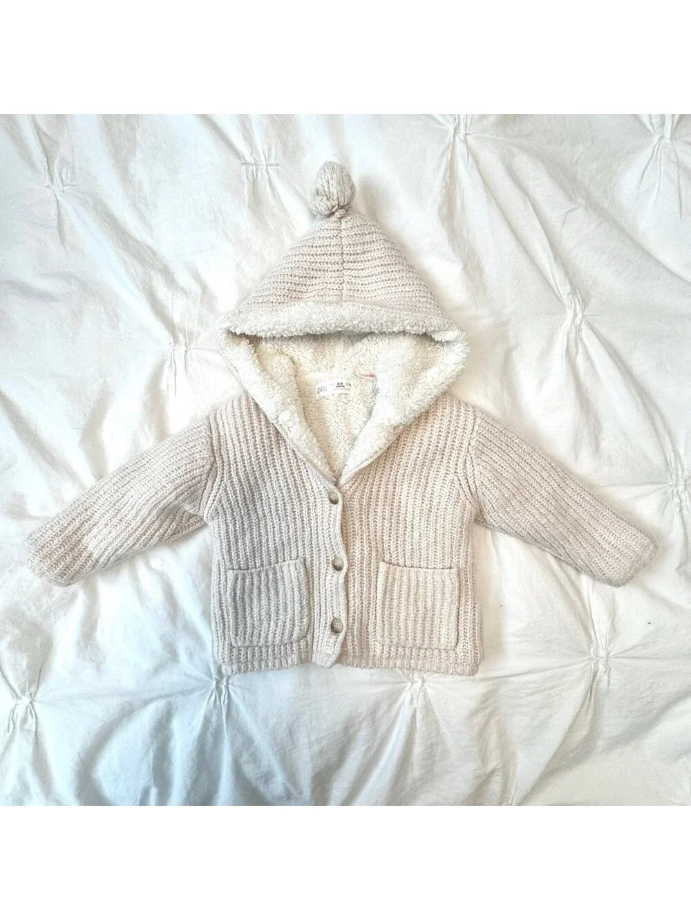 Zara Cream Fuzzy Knitted Sweater Jacket